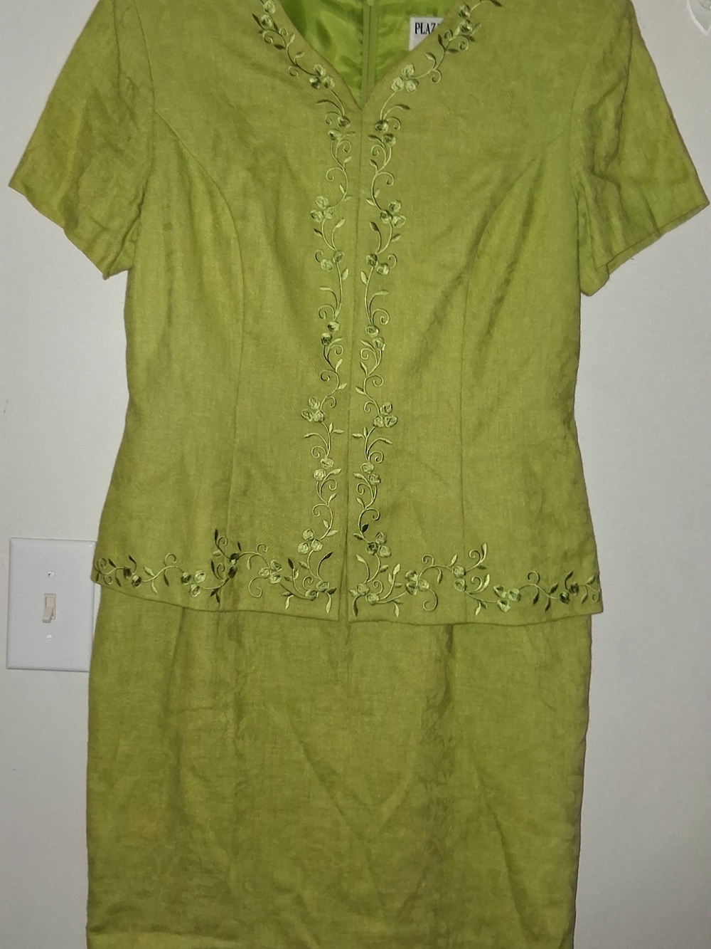 Plaza Lime Green Embroidered Midi Dress